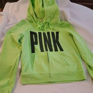 VS Pink Zippered Hoodie Sweatshirt Lime Green Ladies Large